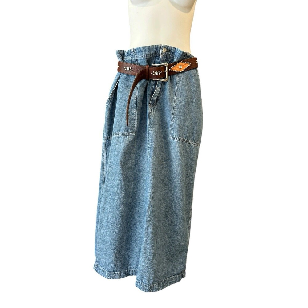 Basic‎ Editions Womens Light Wash Denim Maxi Skirt pockets Size 18 VTG
